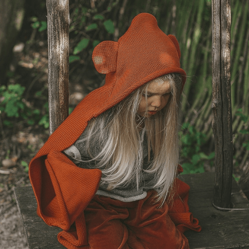 Happymess Swaddle Blanket O/S Hooded Blanket With Lion's Ears - Carrot Juice