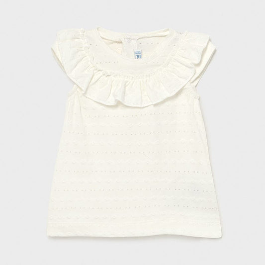 Mayoral Tops White Short Sleeve T-shirt with Ruffle Detail
