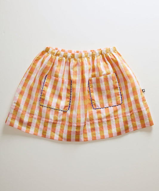 Oeuf Skirt Ric Rac Skirt - Papaya/Gingham