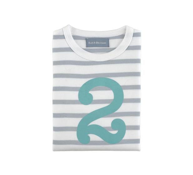 Bob and Blossom Clothing / Tops 2-3 Years Number Grey Striped Tee