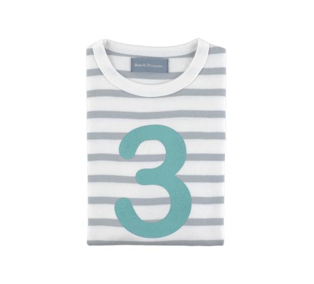 Bob and Blossom Clothing / Tops 3-4 Years Number Grey Striped Tee