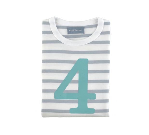 Bob and Blossom Clothing / Tops 4-5 Years Number Grey Striped Tee