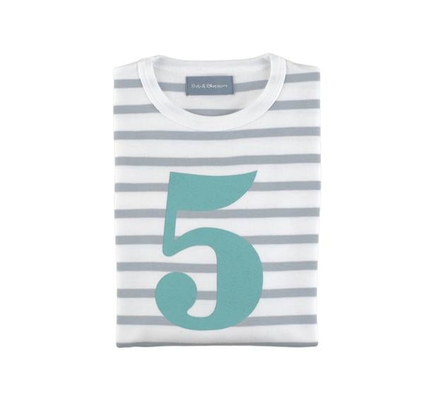 Bob and Blossom Clothing / Tops 5-6 Years Number Grey Striped Tee