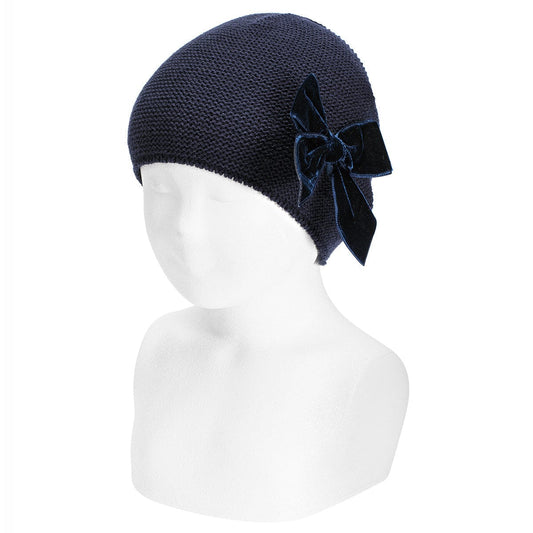 Condor Headwear Navy Knit Hat with Large Velvet Bow