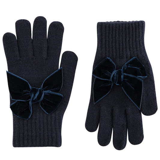 Condor Winterwear Navy Gloves with Large Velvet Bow