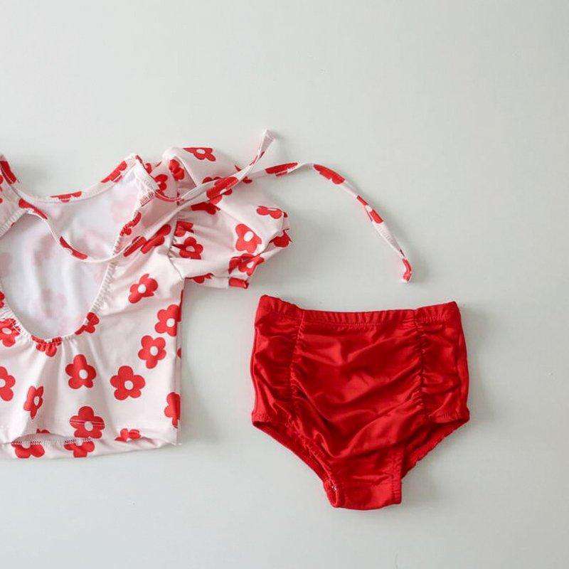 Guno Swimwear 2T/3T / red Retro Flower Swim Suit w/hat