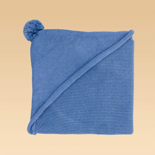 Happymess Swaddle Blanket O/S Hooded Blanket With Pom Pom - Ocean Blue