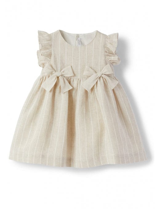 Il Gufo Dresses + Skirts Beige striped linen dress with ruffled sleeves
