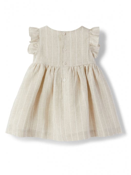 Il Gufo Dresses + Skirts Beige striped linen dress with ruffled sleeves