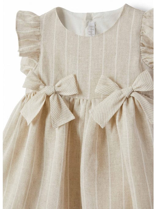 Il Gufo Dresses + Skirts Beige striped linen dress with ruffled sleeves