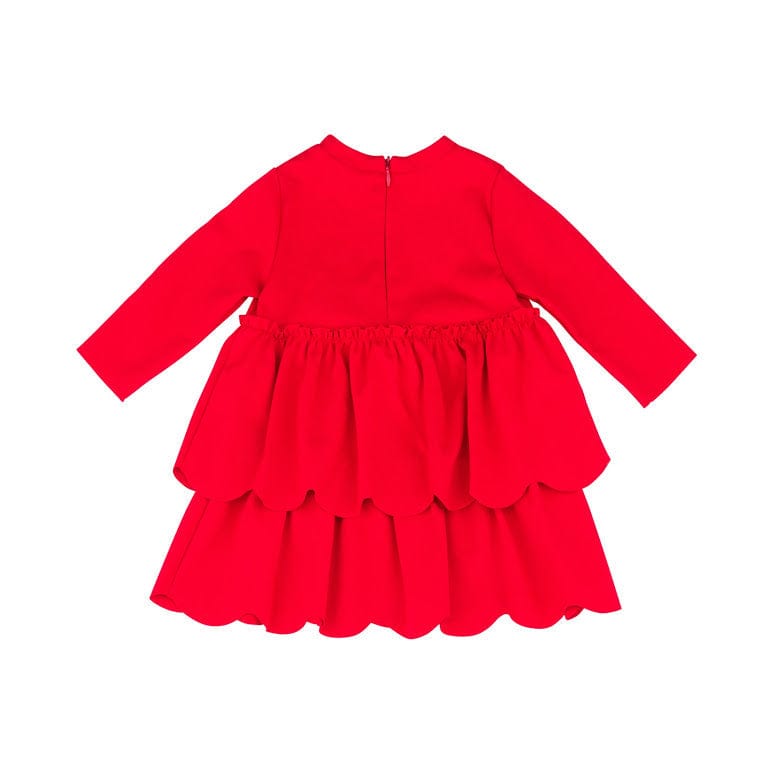 Il Gufo Dresses + Skirts Red Tiered Dress with Scallop Edging