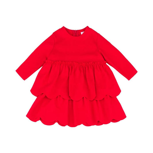 Il Gufo Dresses + Skirts Red Tiered Dress with Scallop Edging