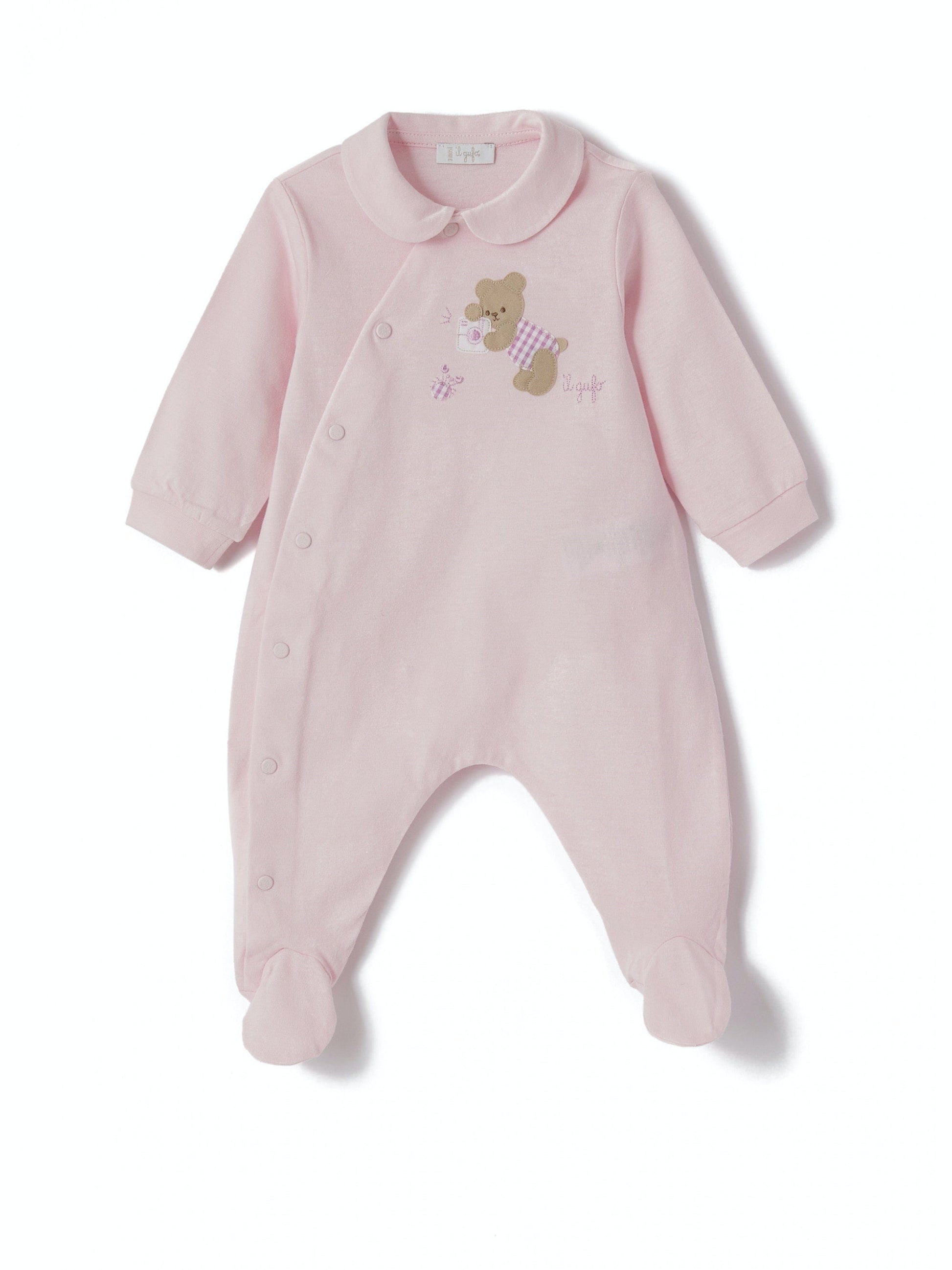 Il Gufo One-Pieces Soft jersey onesie with teddy bear appliqué