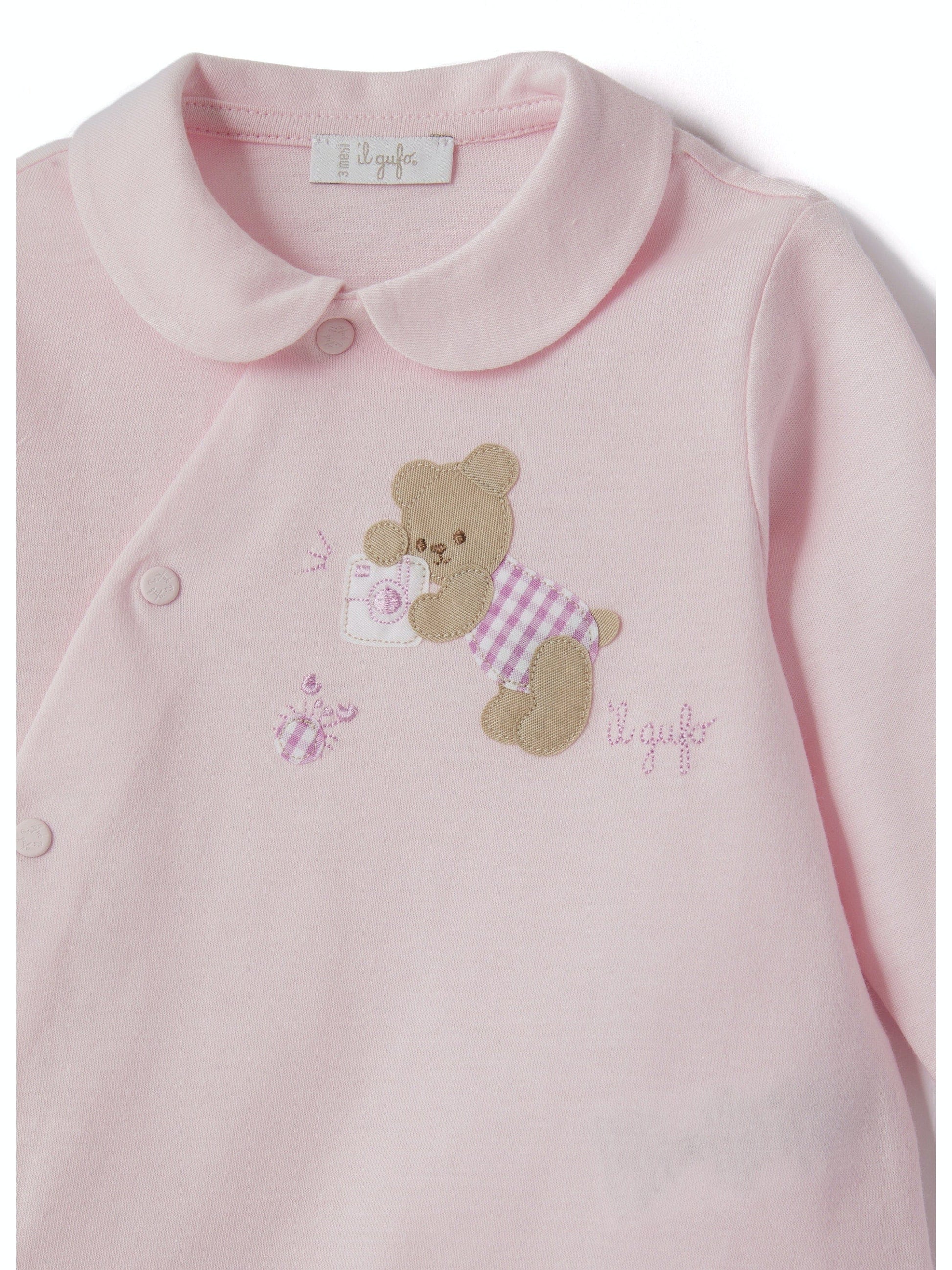 Il Gufo One-Pieces Soft jersey onesie with teddy bear appliqué