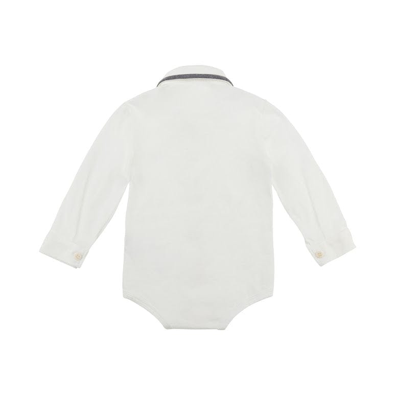 Il Gufo One-Pieces White Button Down Bodysuit with Grey Collar Detail