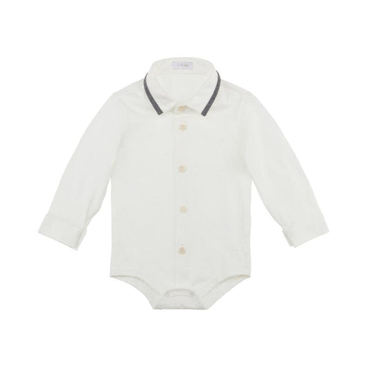 Il Gufo One-Pieces White Button Down Bodysuit with Grey Collar Detail