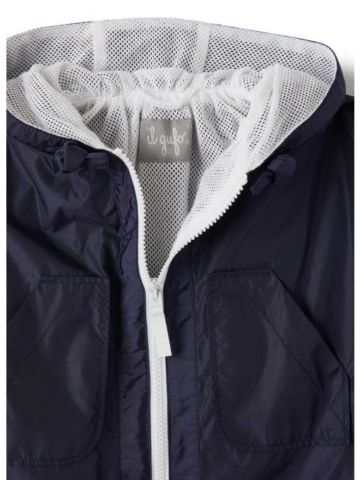 Il Gufo Outerwear Blue nylon jacket with contrasting front zip & lined hood