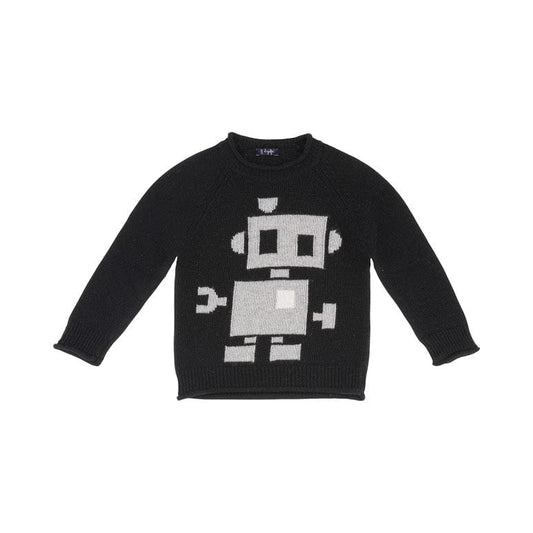 Il Gufo Tops Black Knit Sweater with Robot
