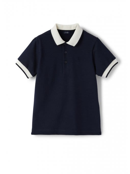 Il Gufo Tops Dark blue pique polo with contrasting sleeves & collar