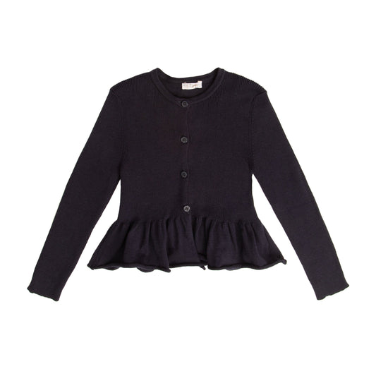 Il Gufo Tops Navy cardigan with ruffled bottom