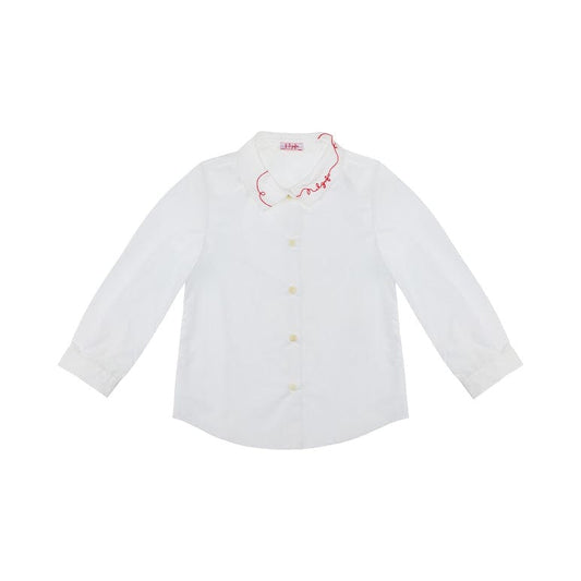 Il Gufo Tops White Button Down Blouse with Red Stitch Detailing