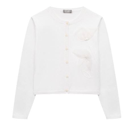 Il Gufo Tops White cotton cardigan with tulle flower & handmade embroidery