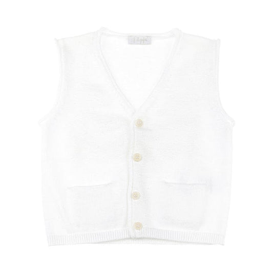 Il Gufo Tops White Knit Vest with Front Pockets