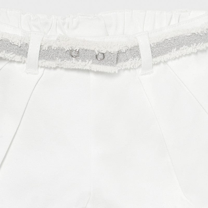 Mayoral Bottoms White Twill Shorts with Glitter Belt