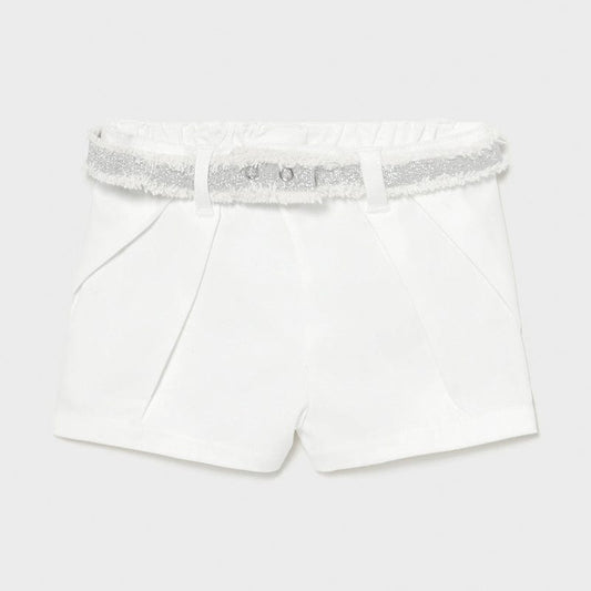 Mayoral Bottoms White Twill Shorts with Glitter Belt