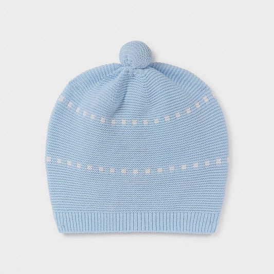 Mayoral Headwear Blue Striped Hat with Pom Pom