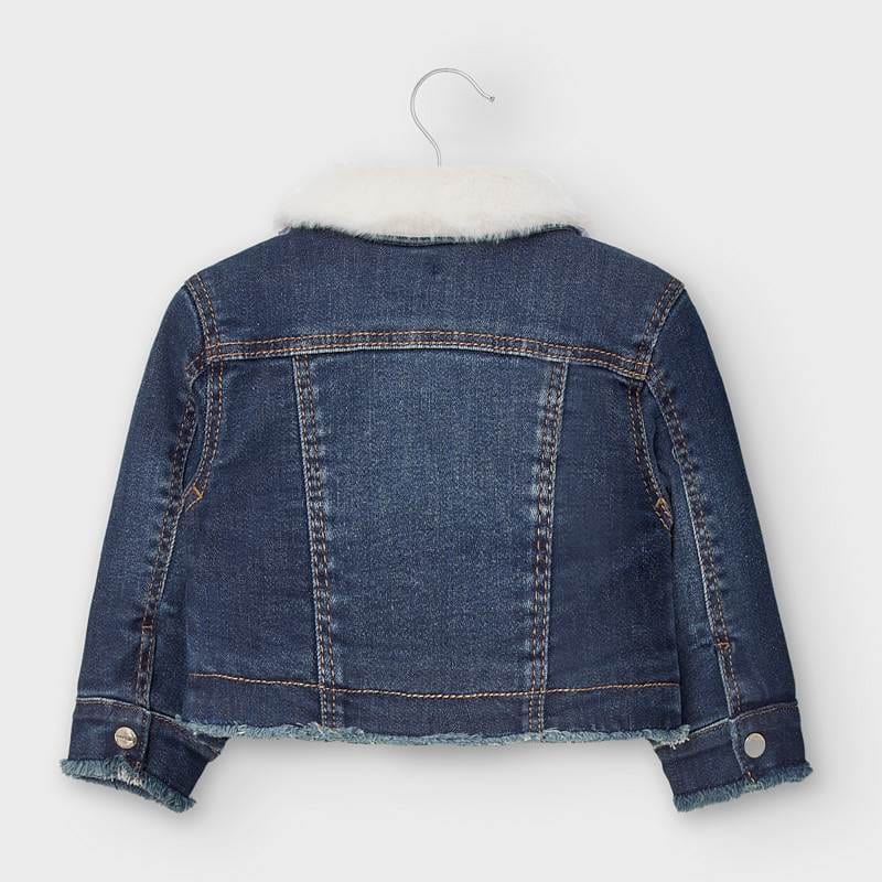 Mayoral Outerwear Denim Jacket with Faux Fur Collar
