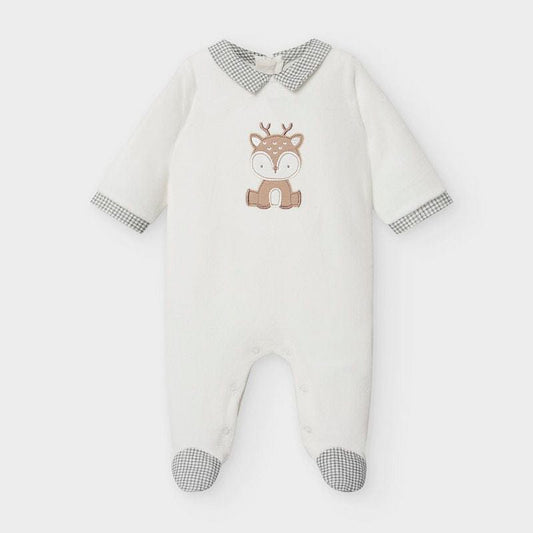 Mayoral Sleepwear Cream Deer Velour Collared Pyjama