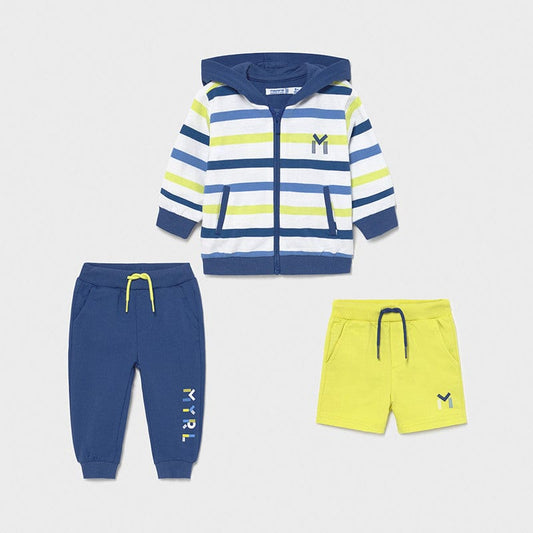 Mayoral Tops Blue and Lime 3-piece Tracksuit Set