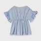 Mayoral Tops Blue Pinstripe Ruffle Blouse