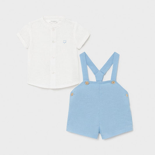 Mayoral Tops Blue Suspender Shorts 2-piece Set