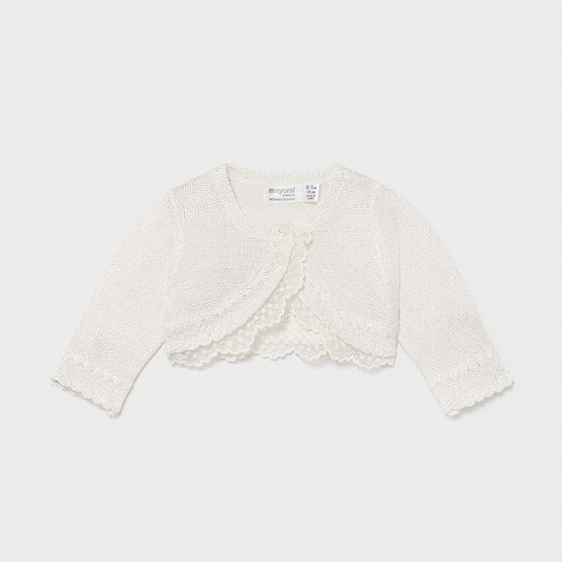 Mayoral Tops Cream Knit Cardigan with Lace