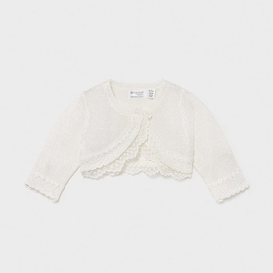 Mayoral Tops Cream Knit Cardigan with Lace