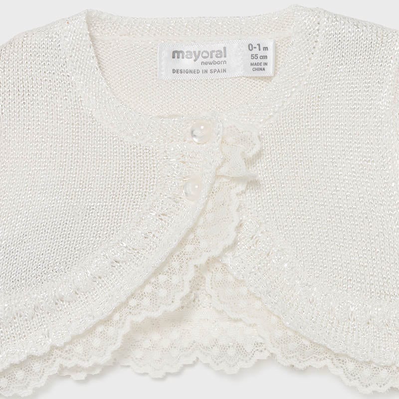 Mayoral Tops Cream Knit Cardigan with Lace