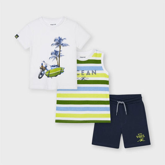 Mayoral Tops Green and White Beach 3-piece Set