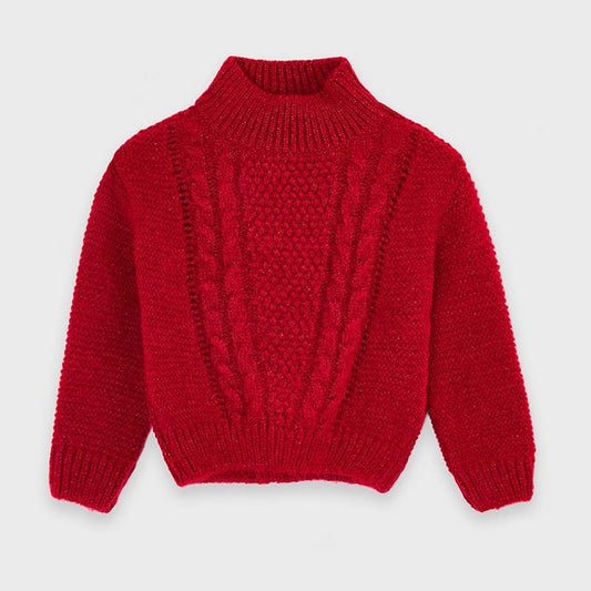 Mayoral Tops Red Shimmer Cable Knit Sweater