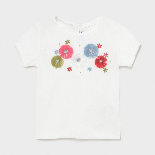 Mayoral Tops White Fringe Flower Short Sleeve T-shirt