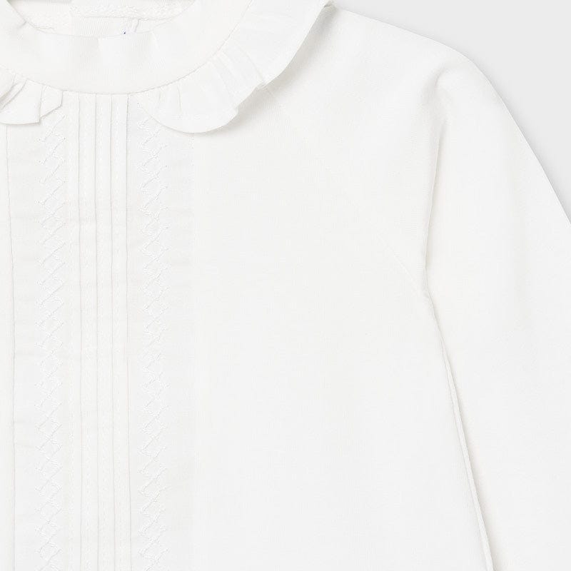 Mayoral Tops White Long Sleeved High Neck Blouse