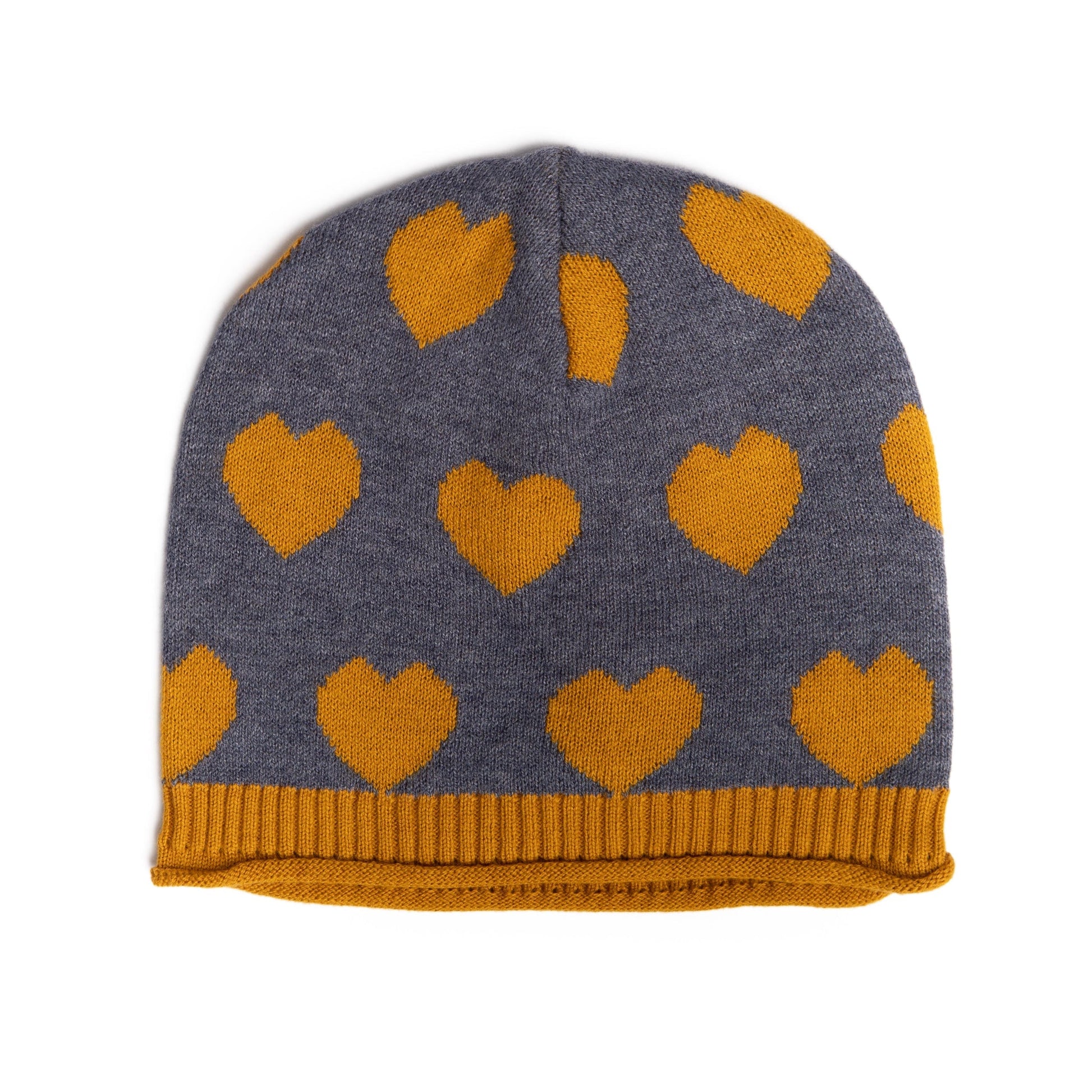 Noukie's Headwear Dark grey hat with mustard hearts