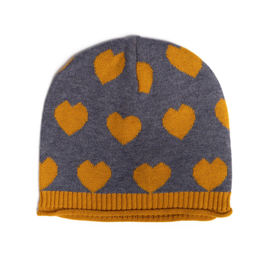 Noukie's Headwear Dark grey hat with mustard hearts