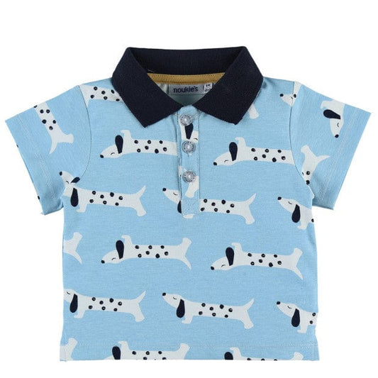 Noukie's Tops Blue Short Sleeve Polo with Dog Print
