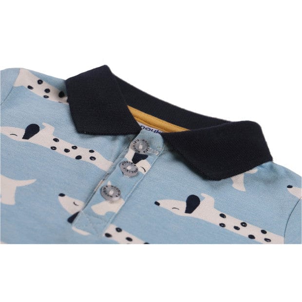 Noukie's Tops Blue Short Sleeve Polo with Dog Print