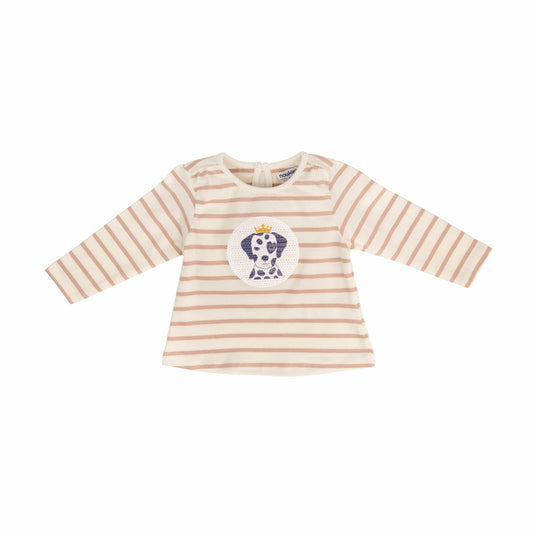 Noukie's Tops Cream and pink striped long sleeve