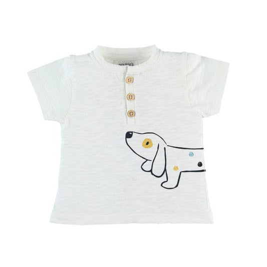 Noukie's Tops Cream Short Sleeve Henley T-shirt with Dog