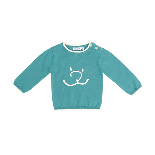 Noukie's Tops Green knit sweater with teddy embroidery