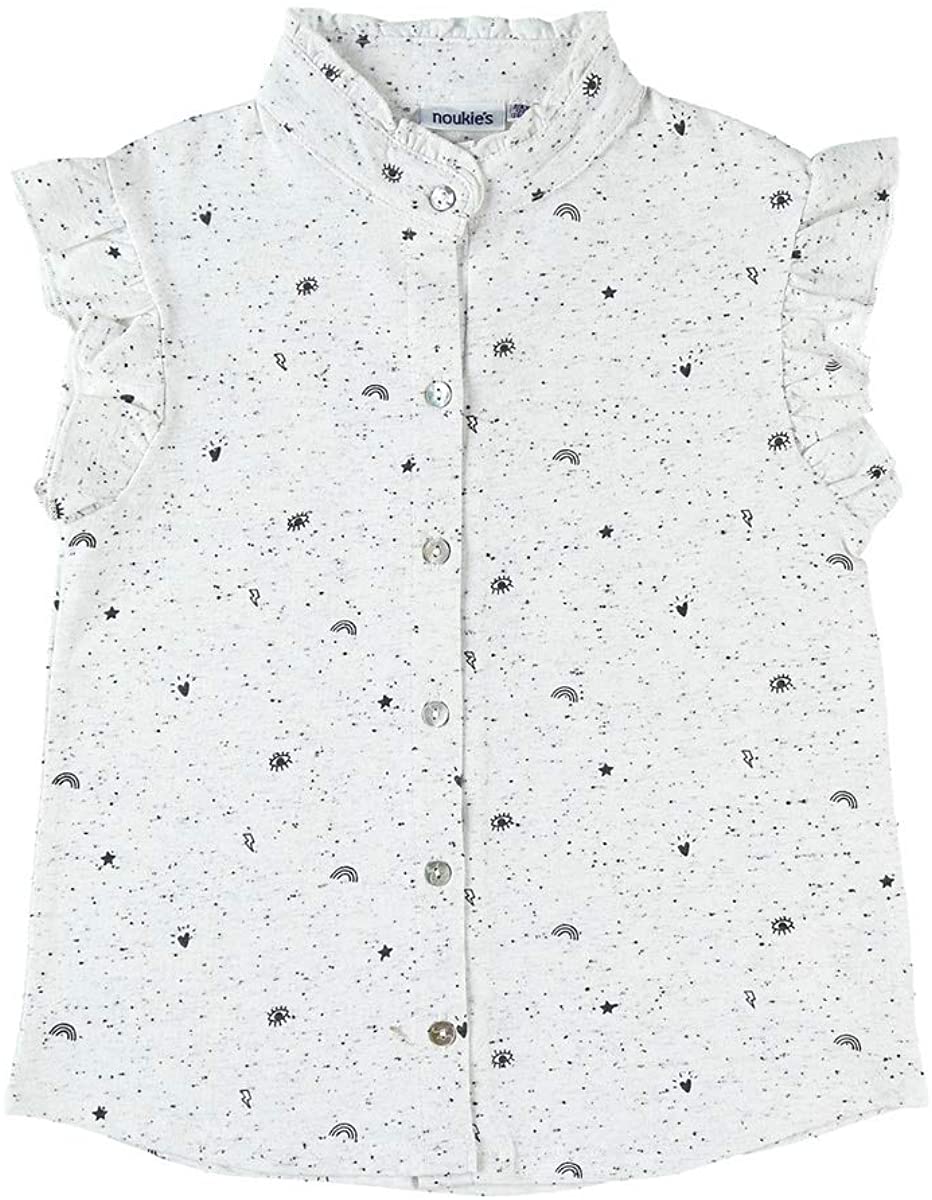 Noukie's Tops Grey Speckled Button Down with Ruffle Detail